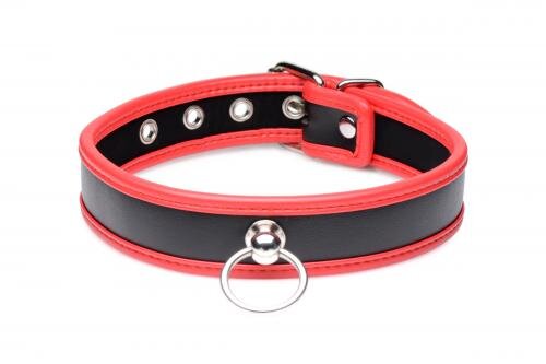 Auffälliges Halsband mit O-Ring - Schwarz/Rot