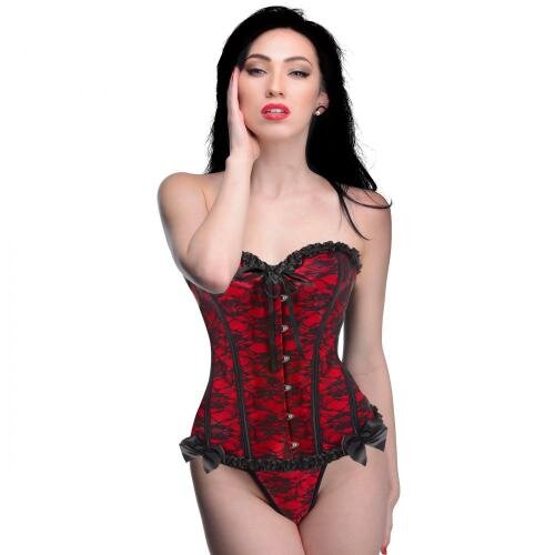 Scarlet Seduction Spitzenkorsett & Tanga - Schwarz/RotMedium