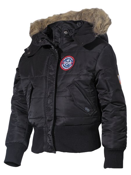 Los EE.UU. la chaqueta polar de niños, N2B, Negro, capucha con el cuello de pellejo