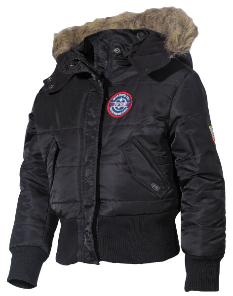 US Kinder-Polarjacke, N2B, Schwarz, Kapuze mit Fellkragen