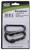 Karabiner, Schraubverschluss, D 8mmx8cm, 2-er Pack, Schwarz