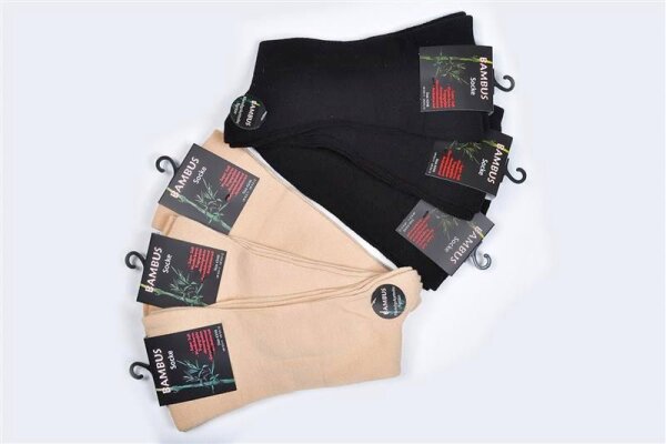 BAMBUS Socken Schwarz und Beige - Spitze hangekettelt und Soft-Bund