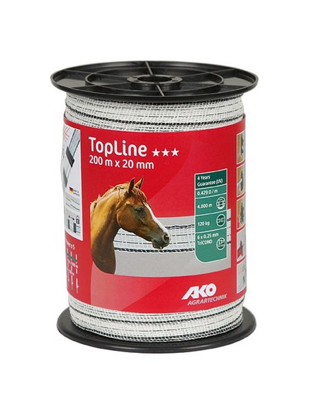 TopLine Plus Weidezaunband 200m - 20mm weiß-schwarz