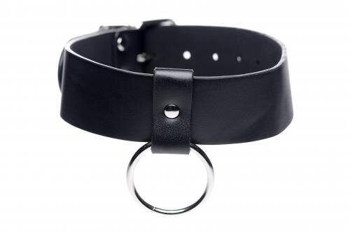 Schwarzes veganes Halsband mit Ring