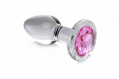 Pink Gem Glas-Analplug mit Schmuckstein - Mittelgroß