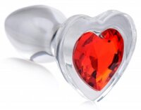 Red Heart Glas-Analplug mit Schmuckstein - Groß