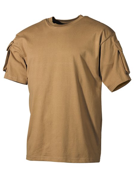 US T-Shirt, halbarm, coyote, mit Ärmeltaschen