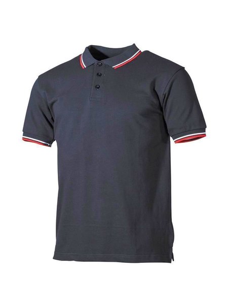 Poloshirt, Schwarz, rot-weiße Streifen, mit Knopfleiste